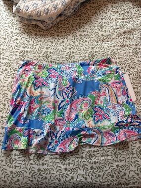 Blue Paisley Swim Skirt with Pink & Green Floral Accents